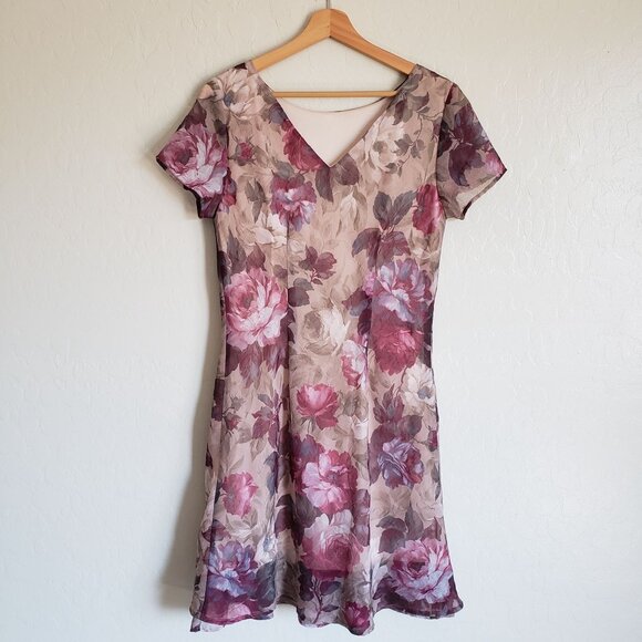 Vintage 90's Y2K Connected Floral Flowy Midi Dress 10 Romantic Whimsigoth Fairy - Picture 7 of 12